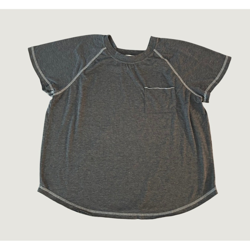 Pink Lily Charcoal Gray Raglan Pocket T-Shirt Curved Hem Size Large 1389